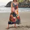 Casual Dresses Luxury Long Women's Dress 2024 Summer Bekväm blommig tryck ärmlös bomullsficka Loose Beach Vestidos