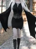 Sukienki swobodne kobiety gotycka punkowa sukienka seksowna szczupła impreza z rękawem nietoperzy koronka Y2K Vampire Street Costumes Bodycon Mini