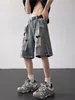 REDDACHIC Men Ripped Denim Shorts with Zipper Slit Vintage Wash Wide Leg Casual Pants Cropped Jeans Jorts Y2k Korean Streetwear 240412