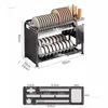 Kitchen Storage Rust-proof Carbon Steel Dish Rack Drain Bowl Holders Countertop Multi-functional Knife Organizers K