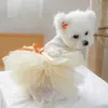 Vestido de malha de malha de vestuário de vestuário de cachorro Princesa elegante com arcos Pearls para um pequeno desgaste médio