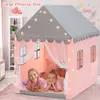 Princess Tent with Star String Lights Windows Playhouse Kids Reading Relaxing Game Tent Large Space Castle Tent Christmas Gift 240418
