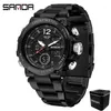 Relógios de pulso Sanda 6175 Electronic Cool Watch impermeável Clock Multi Funcional Steel Band Masculk Trend Trend