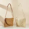 Tassel Straw Beach Bag dla kobiet stały kolor Khaki tkaninowa torba na ramię pu pasek moda żeńska torebka crossbody ręcznie robione damskie torba na letnią kopertę