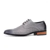 Chaussures habillées hommes creux respirant en cuir authentique gris massif en lacet up up oxford Business Casual Luxury