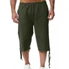 Pantalon pour hommes Coton lâche Coton 2024 Biscus d'été de plage élastique Couleur solide recadrée avec des poches de mode Ropa Hombre