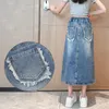 5 6 7 8 9 10 11 12 13 rok dziewcząt dżinsowa spódnica moda koreańska wersja podzielona długa spódnica ubrania urodzin