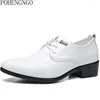 Dress Shoes Fashion White Oxfords Men's Genuine Leather Homecoming Men Hidden Heel 6cm Man Wedding Zapatos Hombre