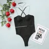 BRAS SETS EROTIC METAL CHAIN ​​CODYSUIT HANGING NECK LINGERIE SET FÖR KVINNA SEXY JUMPSUIT SAMEDE Midje Sensuella damer Underkläder Black 2024