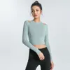 Lu Yoga Clothes Designer Women Top Quality Luxury Fashion Shirts Branded Sports Long Sleeved Womens Elastic Slimming Tightフィッティング乾燥Tシャツランニングフィットネス