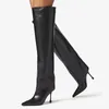 Bottes Femmes Custom Talèled Talons hauts longs Points Points Pointe Sexy Knee Bootties Slip on Stiletto Dress Shoes