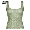 Frauen Tanks Pixiekiki Durchsich. Blumenmasch Tanktops Frauen 2024 Sommer Coquette Kleidung Ästhetik 2000er Jahre Y2K Square Neck Top p84-ah10