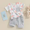 Ensembles de vêtements Focusnorm 2pcs Toddler Baby Boys Boys Vêtements de Pâques 0-3Y Carrot Print Imprimé à manches courtes Pocket T-shirts Tops Shorts