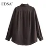 Blouses pour femmes EDSA Fashion Fashion Brown Silk Shirt Long Sleeves avec poignets Butted Rabol