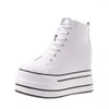 Повседневная обувь 9 см. Высокие каблуки, дамы 2024 Wedge Lace-Up Женские спортивные кроссовки Осенняя платформа White Black