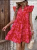 Urban Sexy Dresses 2024 Summer New Mini Dress Lotus Leaf Sleeves V-Neck Ruffle Swing Floral Print Dresses Sexy Bohemian Beach Style Dress Woman Y240420