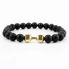 Chain New Dumbbells Beaded Charm Bracelets For Men Women Natural Black Lava Stone Bangles Energy Yoga Fitness Barbell Jewelry Gifts Y240420