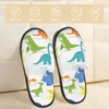 Slippers Men Women Plush Indoor Happy Cartoon Dinosaur Background Warm Soft Shoes Home Footwear Autumn Winter 2024