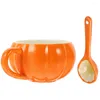 Tasses 1 Set Pumpkin Forme en céramique Cérame nouveauté Water Halloween Coffee Office tasse avec cuillère