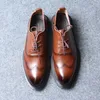 Dress Shoes Office Man Party Toe Toe Formal Brogue Lace Up Vintage Split Spliting Mens Talled Mens Casual