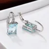 Boucles d'oreilles arrière Crystal Crystal Small Vintage Silver Color Clip de mariage Green Zircon Square Stone Bijoux pour les femmes