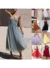 Casual Dresses Chicheca Strapless Halter Summer Women Party Tulle Dress Sexy Mesh Sleeveless A-line Pleated Backless Elegant De Fiesta