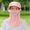 Brede rand hoeden zon hoed vrouwen thee plukken dop stof masker UV bescherming gezicht en nek beschermend deksel bloempatroon winddicht