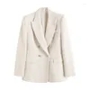 Damespakken vrouwen 2024 mode dubbele borsten tweed check blazer jas vintage lange mouwen zakken vrouwelijke bovenkleding chic