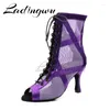 Zapatos de baile diestros festivos de mujer morados para damas botas sexy cuba tacones altos Zapatillas Latin Women