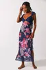 Women Casual Sleeveless Maxi Dresses Backless Bodycon Floral Printed Spaghetti Strap Long Dress Lace Sheer Mesh Summer One-Piece