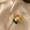 Pierścienie klastra 925 srebrne srebro dla kobiet proste minimalistyczny Zielony Zielony Stone Otwarty Pierścień Pierścień Mody