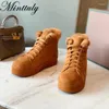 Casual schoenen dik bont plat platform dames sneakers winter sneeuwschoenen hoge top veter up sole multicolor suede walk