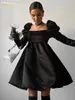 Robes décontractées corporel couleur noire robe de femme en satin 2024 collier de mode à manches longues mini
