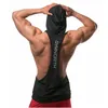 Tank Top Men Gym Clothing Black Quick Dry Mesh Fitness Shirt Hooded Vest 240420