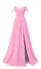 Split Long Prom Kleider Spaghetti Schatz Rückenless Schnürschnürchiffon-Falten Rüschen A-Line Plus Size Formal Event Party Kleid pd14