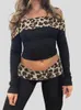 Women's Tracksuits Rockmore Leopard Print Patchwork Crop Top For Women Y2K Aesthetics Of Shoulder Long Sleeve T Shirts Grunge Fairycore