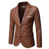 Men's Suits 2024 Spring Autumn Fashion Casual Lapel Leather Dress Suit Coat / Male Business Pu Blazers Jacket S-6XL