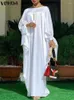 Casual Dresses VONDA Elegant Satin Dress 2024 Women Summer Party Sundress Bohemian Long Sleeve Solid Color Vestidos Robe Femme