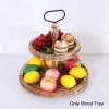 Organization Multifunction Countertop Two Tier Tray Decorative Organizer Breakfast Wood With Handle For Kitchen Store Fruit Snacks Cupcakes