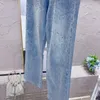 Jeans femminile 2024 Industria pesante in stile europeo per donne elastico Lumo di lusso Diamond Denim Pantaloni a gamba retta pantaloni