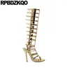 Boots High talon Femmes Chaussures Gladiateur côté zip strippe étroile Pôle Sandales de serpent en peau de serpe