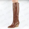 Boots Lucyleyte Brand printemps hiver ins grande taille 46 talons hauts Chaussures rétro long glissade sur femme occidentale