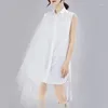 カジュアルドレスドレス2024年夏ネットレッドファッションデザインダーク不規則なメッシュステッチベストノースリーブシャツスカート1109