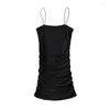 Vestidos casuais estilo desejo puro estilo de boca plana dupla camada ruched strape vestido apertado vestido de nicho sexy bainha saia