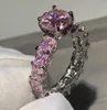 Top Selling New Arrival Luxury Jewelry 925 Sterling Silver Round Cut Pink Sapphire CZ Dianond Gemstones Promise Women Wedding Band9653692