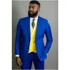 Costumes masculins Blue Royal Men avec ventre jaune 3 PCS Costume de marié de mariage Homme Business Blazer sets veste pantalon