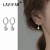 Серьги обруча Lavifam 925 Серебряный серебряный серебряный серебряный серебряный круглый кулон цирконов