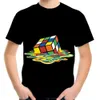 メンズTシャツジグサウキューブ3DプリンティングTシャツファッションルービックキューブパターンTシャツ夏の男の子女の子Tトップスストートウェアトップスチルドレン衣類Y240420