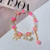 Chaîne Bracelet de fleurs florales blanches sucrées coréennes pour femmes Lily de la vallée Bowknot Bracelets perlés colorés Bijoux de fête de fête Y240420