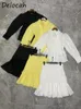 Robes de travail Delocah de haute qualité Femmes d'automne Jupes de créateur de mode Lanterne Shirts en dentelle